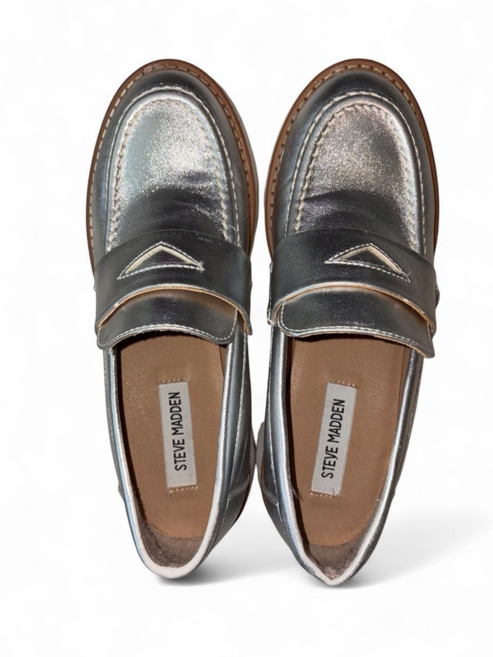 Steve Madden Silver Metallic Chunky Platform Loafers Size 7
